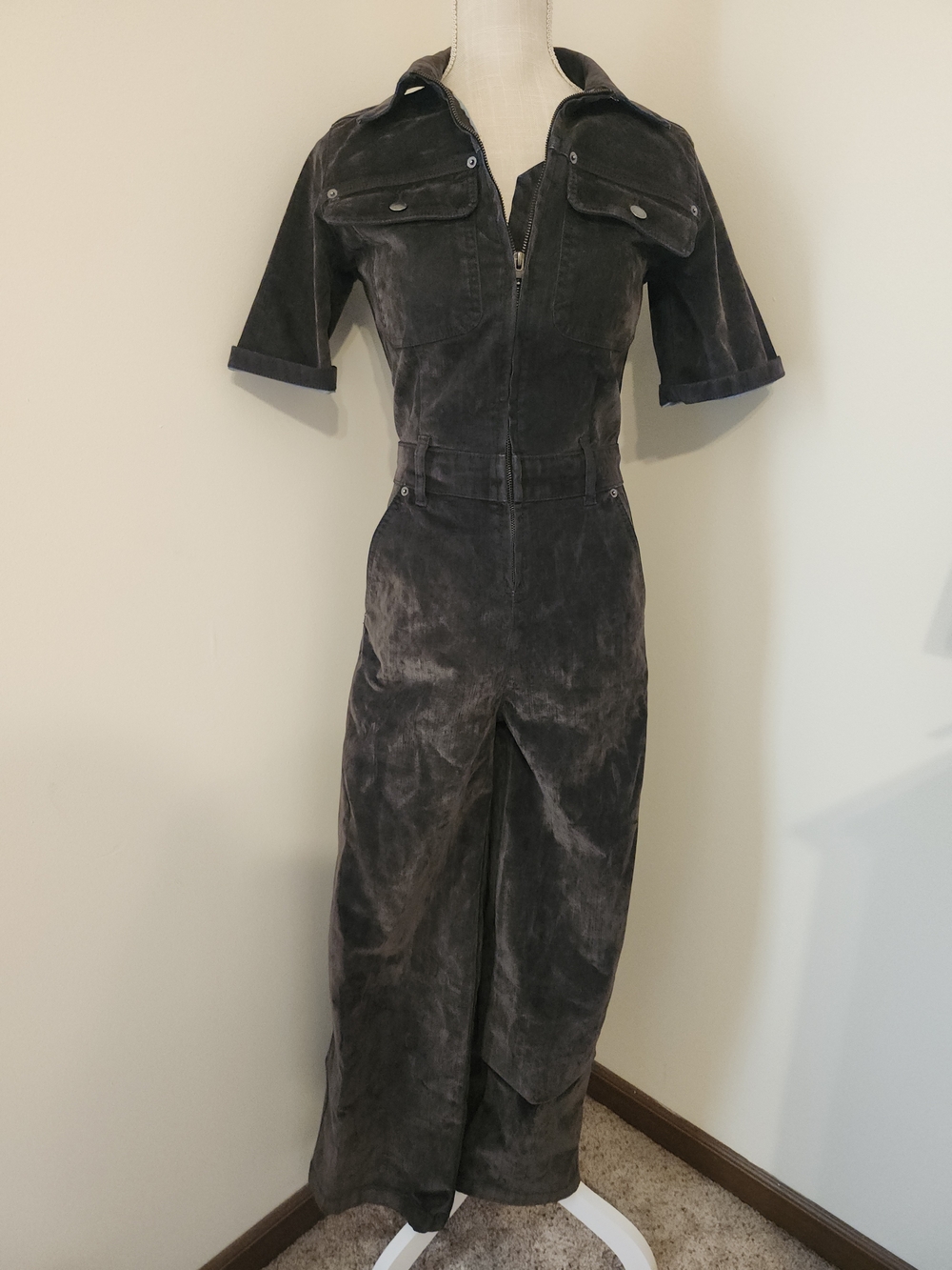 Womens Washed Charcoal Green Utility Jumpsuit
